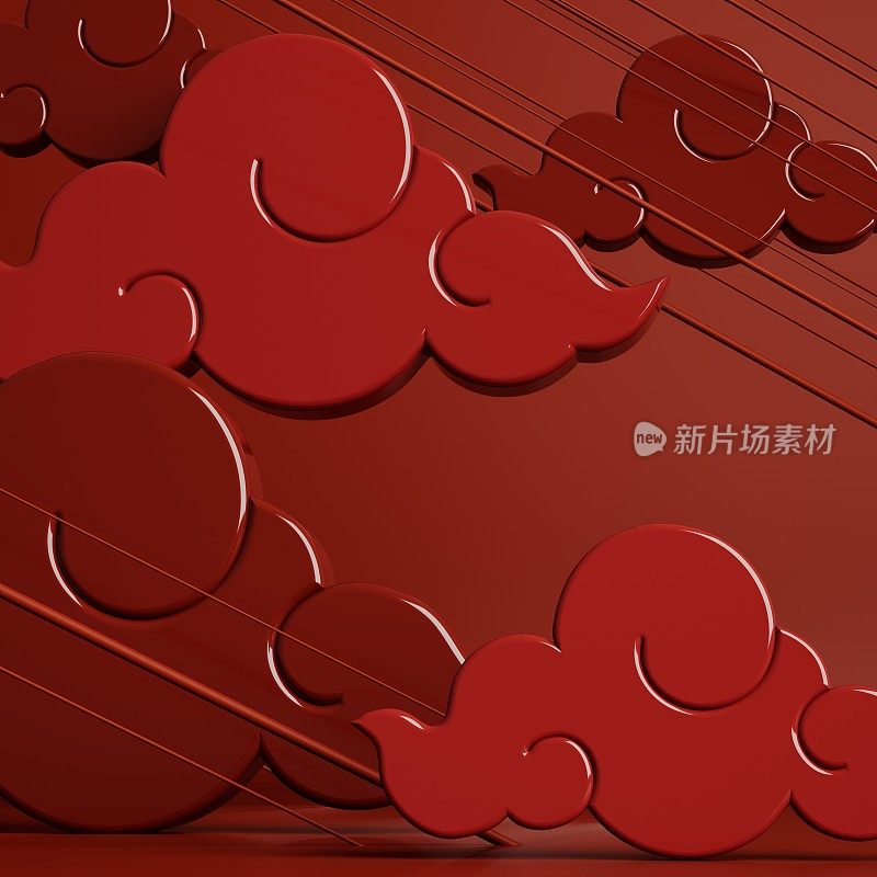 中国新年背景。3 d演示。3 d渲染。红色设计。